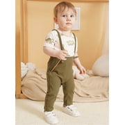 CARETOO Newborn Baby Boy Clothes 2Pcs Cotton Fabric Infant Bodysuit Casual Outfits Bib Overall Pants