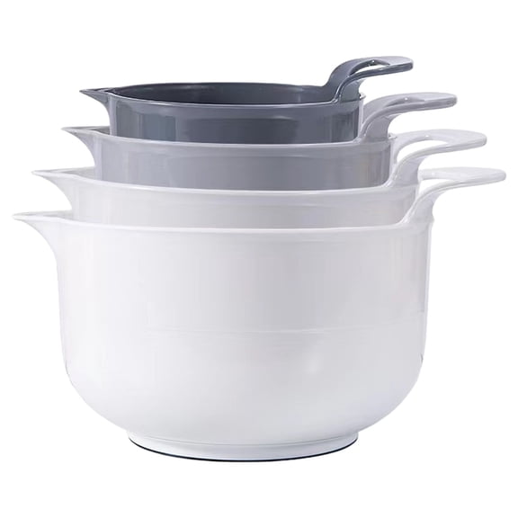 4 Pcs Mixing Bowls ,Plastic Nesting Mixing Bowl Set with Pour Spouts and Handles,Non Slip Bottom,Different 4 Size,Plastic Stackable Mixing Bowl for Kitchen Prepping,Cooking and Baking,Gray