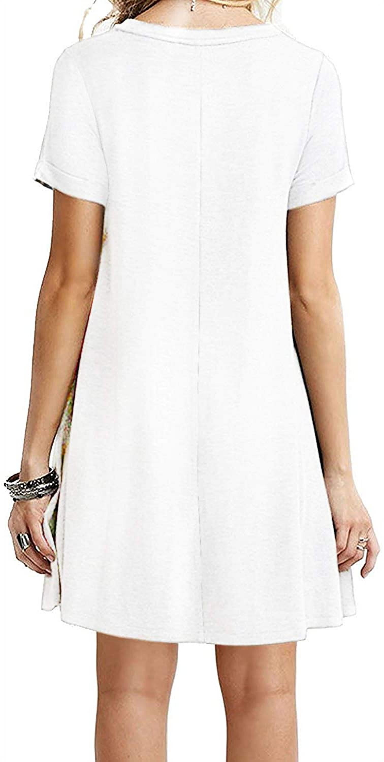women's casual plain simple t shirt loose dress Womens Casual Short Sleeve Crewneck Loose Trendy T Shirt Mini Dresses with Pocket