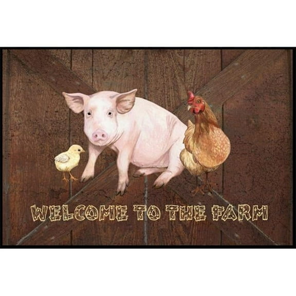 Carolines Treasures  Welcome to the Farm with the pig and chicken Indoor or Outdoor Mat