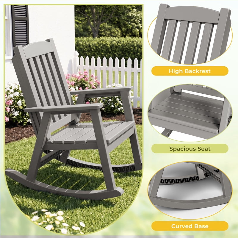 Vineego Oversized Outdoor Rocking Chair Set of 2, Heavy Duty Patio Rocker, All-Weather Resistant Front Porch Lawn Chairs for Outside, Light Brown
