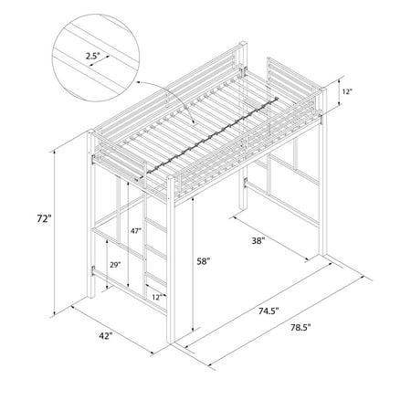 YourZone Metal Loft Bed, Twin Size, Multiple Colors - Best 