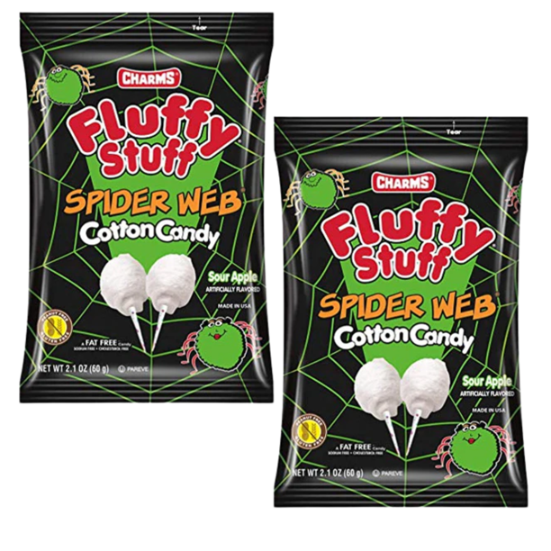 Charms Fluffy Stuff Spiders  Cotton Candy, Sour Apple Flavor, Fat