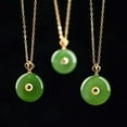 thumbnail image 2 of K-KED Natural Jasper Pendant A Grade Jadeite Jade Lucky Button 18K Yellow Gold Pendant, 2 of 5