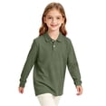 thumbnail image 4 of Kids Polo Shirts Boys Girls School Uniform Long Sleeve Shirt Cotton Collared Tops Soft Casual School Wear Basic Golf Shirt,12-13Y,Dark Green, 4 of 7
