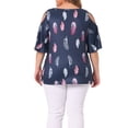 thumbnail image 3 of Agnes Orinda Women's Plus Size Summer Casual Short Feather Print Cold Shoulder Ruffle Blouses, 3 of 5