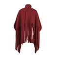 thumbnail image 4 of Biekopu Womens High Neck Long Sleeve Fringe Top Plus Size Tassel Ponchos Cape Cloak Coat Oversized Shawl Pullover Sweatshirt, 4 of 6
