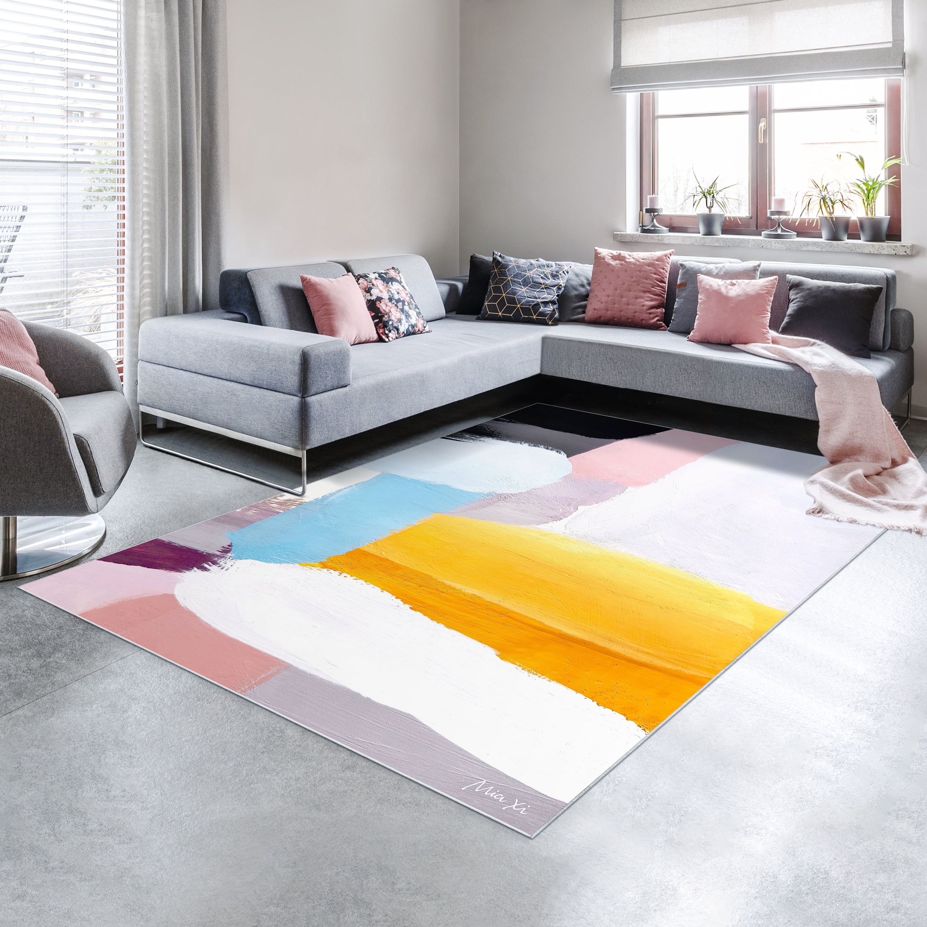 Vibrance I Washable Color Blocks Art Area Rug size 8'x10', Power-loomed, Heavenly Softness with Non-Slipping Backing