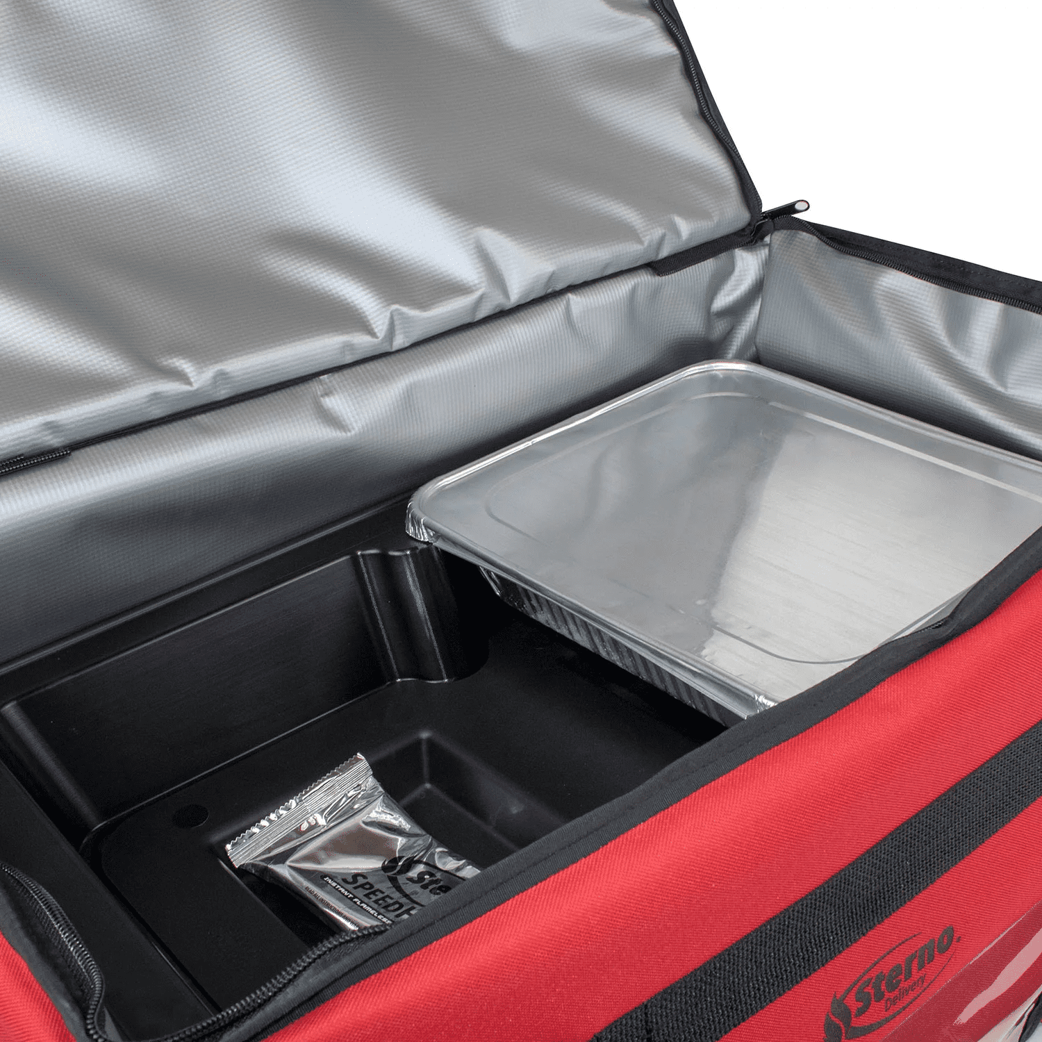 sterno delivery leak proof insulated food carrier bag red