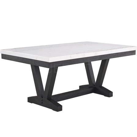 JERFIT 72 Inch Modern White Marble Dining Table with Black Trestle Base for 6, Rectangular Farmhouse Kitchen Room Table