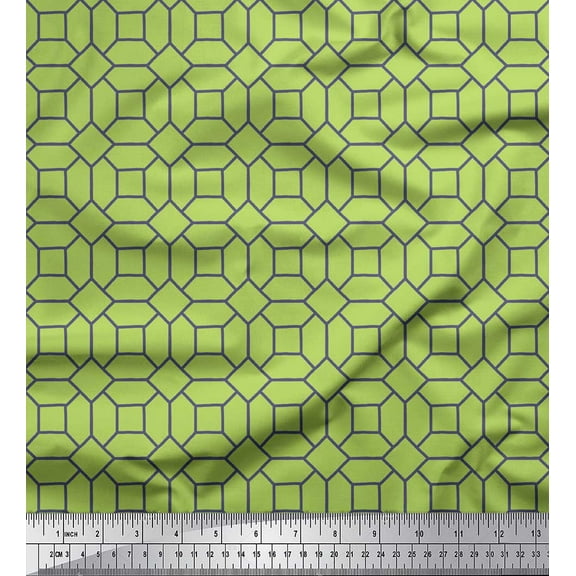 Soimoi Green Cotton Duck Fabric Octagon Art Geometric Print Fabric by the Yard 42 Inch Wide