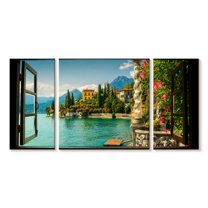 Elephant Stock Window To Villa Monastero Wall Art - Horizontal Multi Panel Canvas - Living Room Wall Decor - Nature Multi Panel - Blue And Teal Decor - 74" x 36"