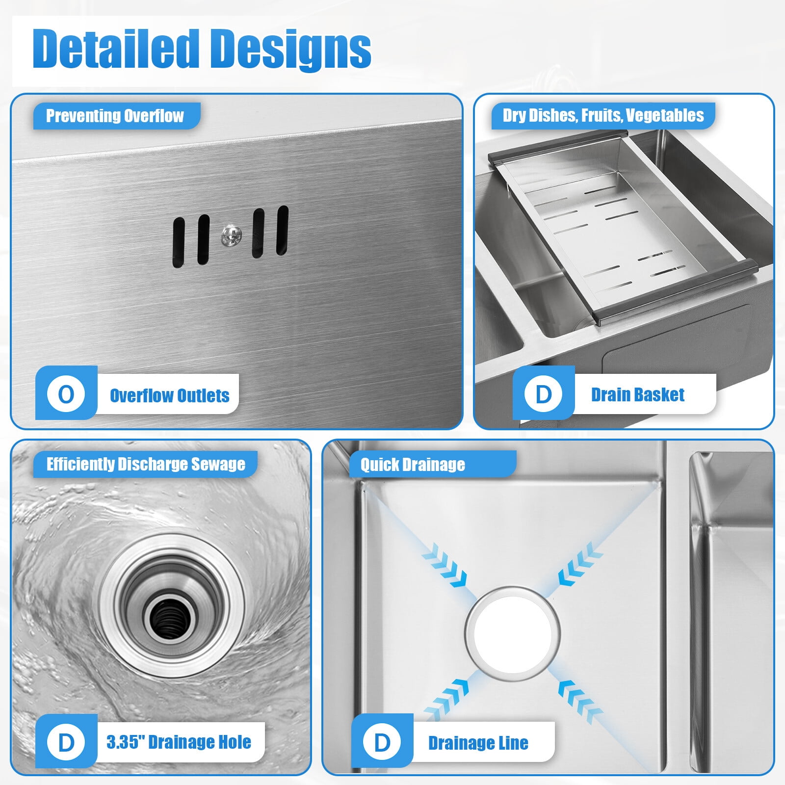 33 Inch Double Bowl Stainless Steel Kitchen Sink, Top/Undermount with Soundproof Pads & Anti-Condensation Coating, Silent Workstation for Easy DIY Installation, Includes Drain Kit