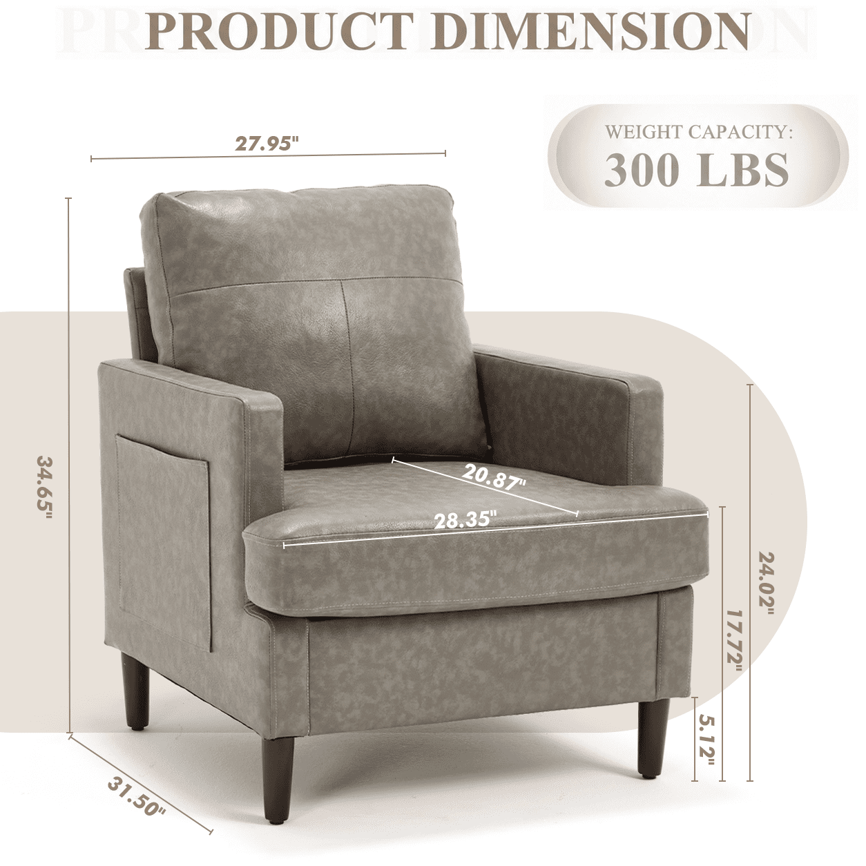 MOONMISS Modern Accent Chair Set of 2,PU Leather Single Sofa with Wood Legs,Reading Armchair for Living Room,Bedroom,Office,Gray