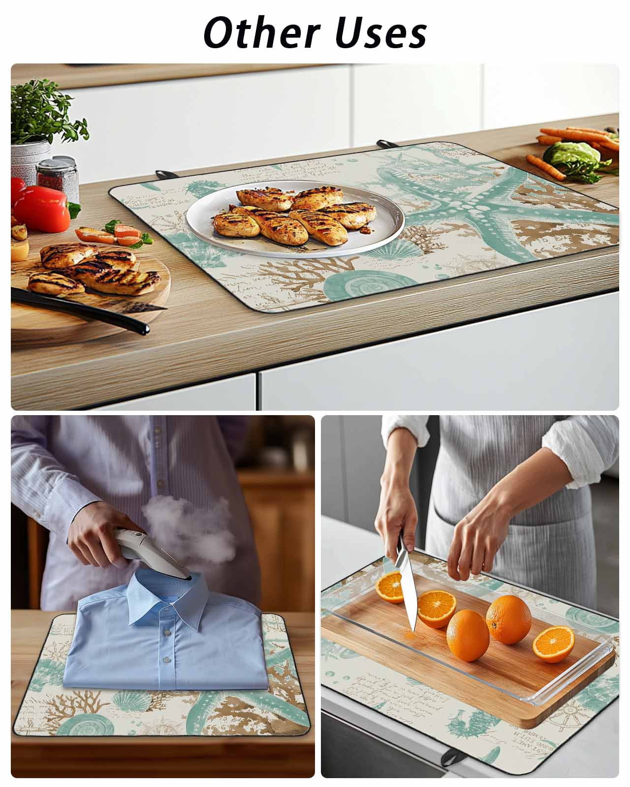 Stove Top Covers for Electric Stove, Aqua Coastal Starfish Glass Stovetop Cover Protector, Farmhouse Nautical Seahorse Coral Induction Cooktop Protector Oven Mat for Kitchen Countertop 36"x21"