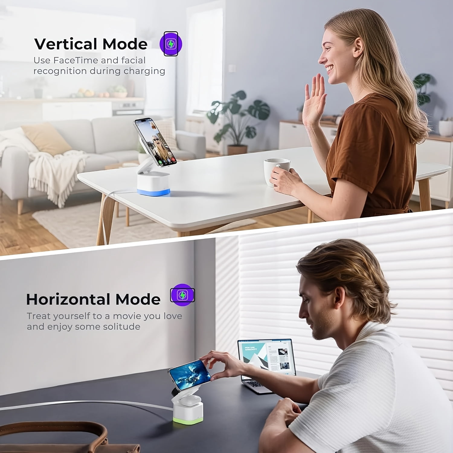Foldable 5-in-1 Magnetic Wireless Charging Station with RGB Light & Retractable Cable for iPhone 17-12, Apple Watch, Airpods