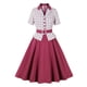 thumbnail image 1 of Puntoco Vestido De Manga Corta Con Cuello En V, Vestido Retro Hepburn Con Cuello En V Y Manga Corta Con Cinturón A Cuadros Para Mujer, Rojo L, 1 of 8