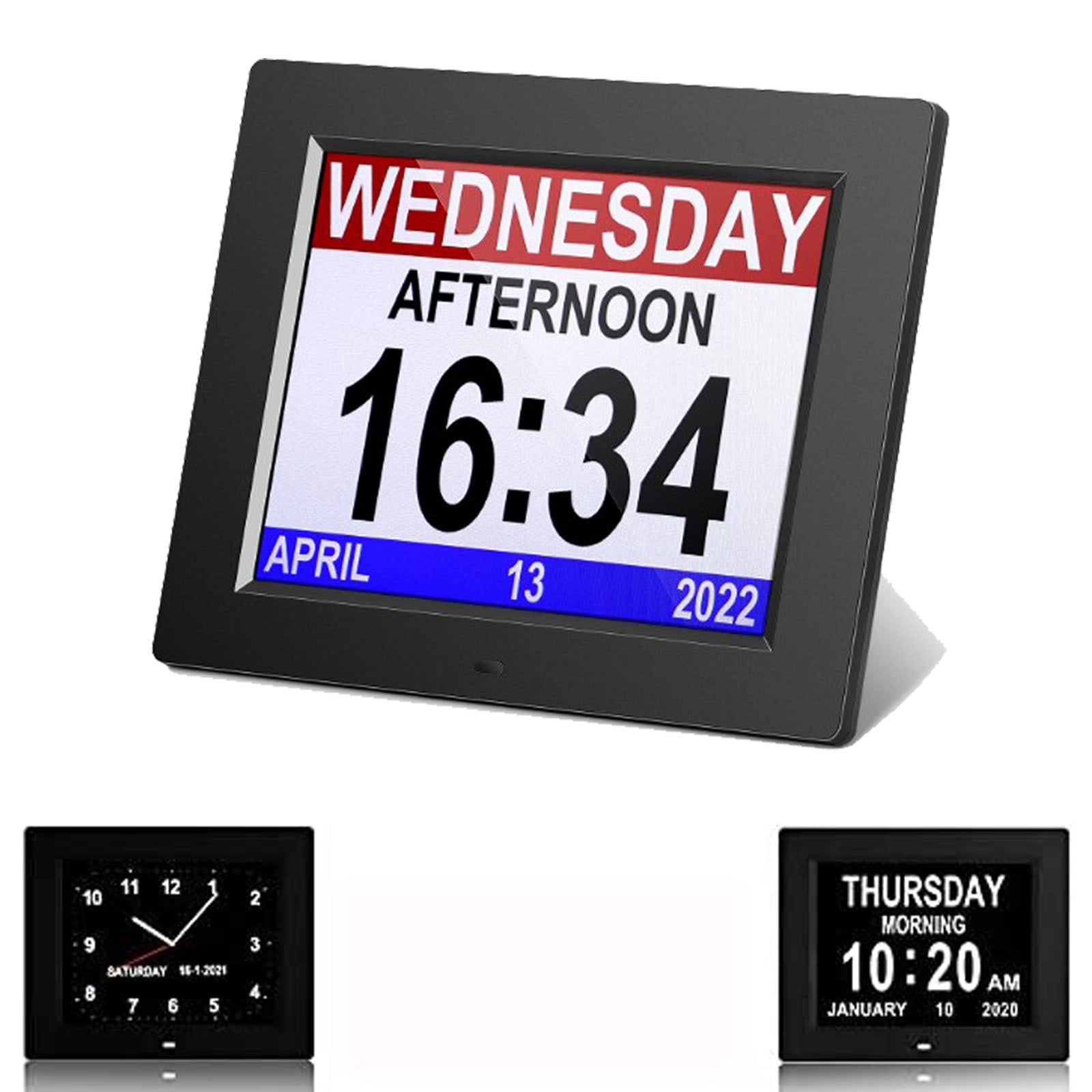 Digital day clock with 8 inch large lcd display 3 color display days