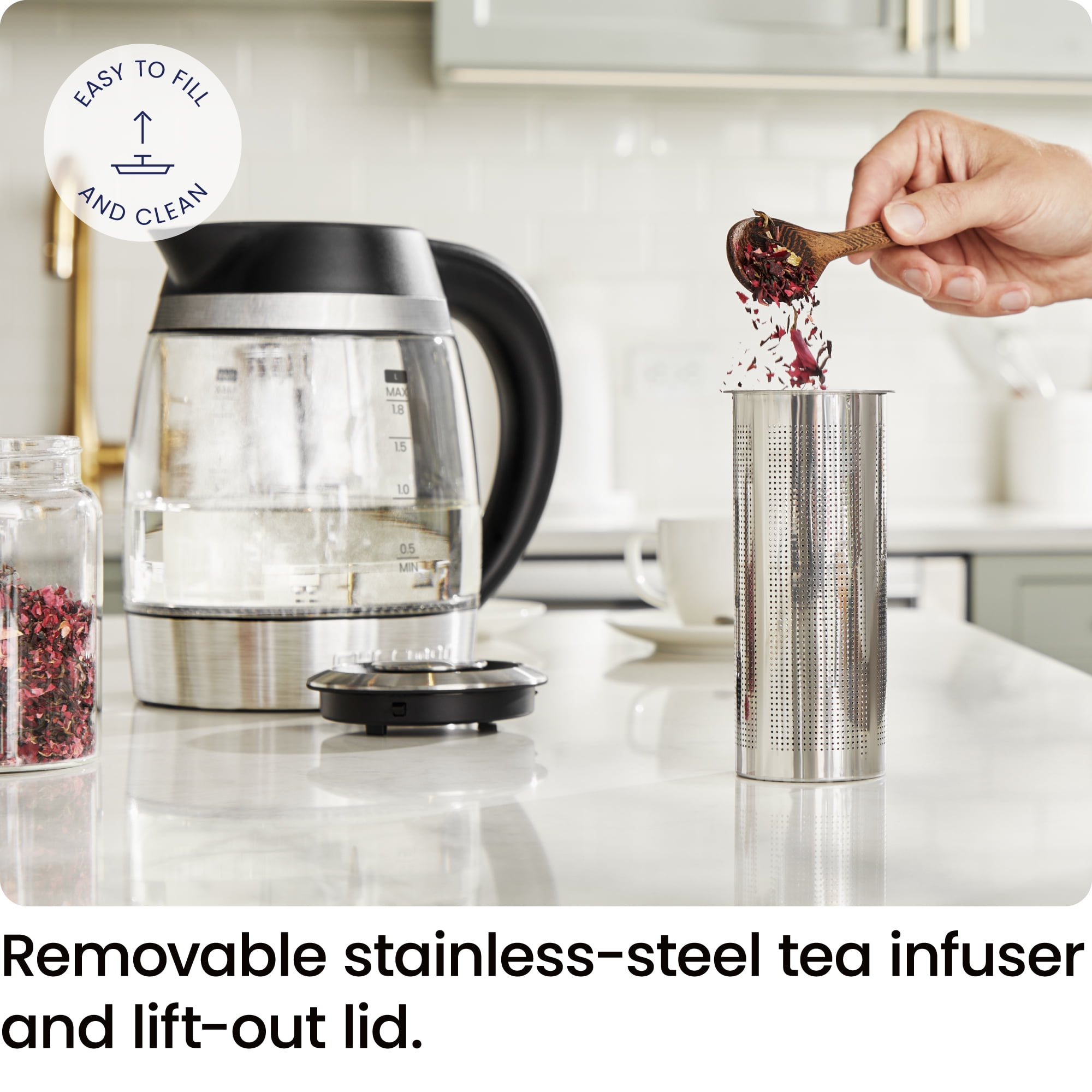 Chefman Lightning 1.8L Custom-Temp Electric Kettle, 1750W with Tea Infuser - Stainless Steel, New