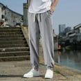 thumbnail image 2 of Mens Pants Fashion Summer Solid Casual Elastic Waist With Pocket Pants Regular Straight Pant Gray L, 2 of 5