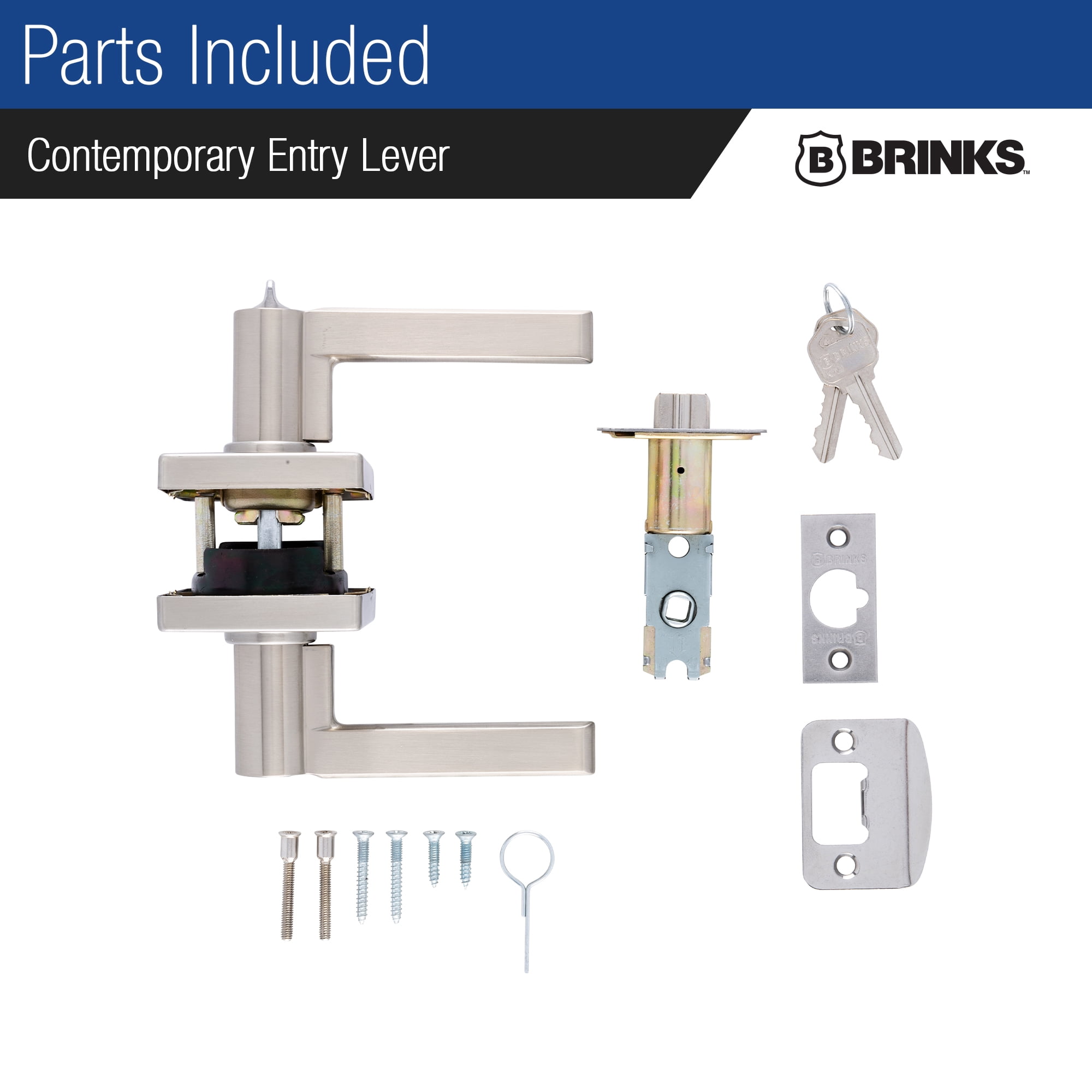 Brinks Contemporary Keyed Entry Lever Doorknob, Satin Nickel