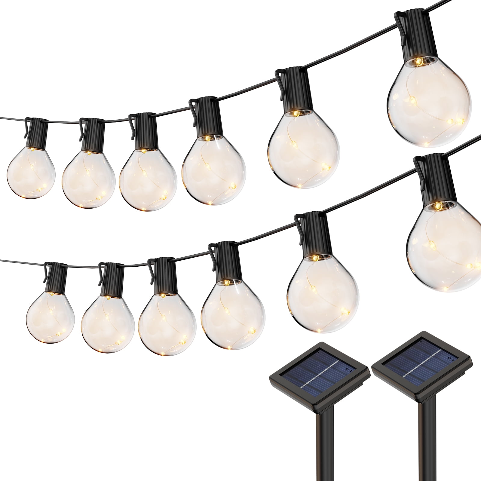 [2 Pack] Solar String Lights Outdoor, 15 Bulbs Globe Fairy Lights with Warm White LEDs, Waterproof Patio Garden Yard Decor Lighting for Fence, Porch, Deck, and Party