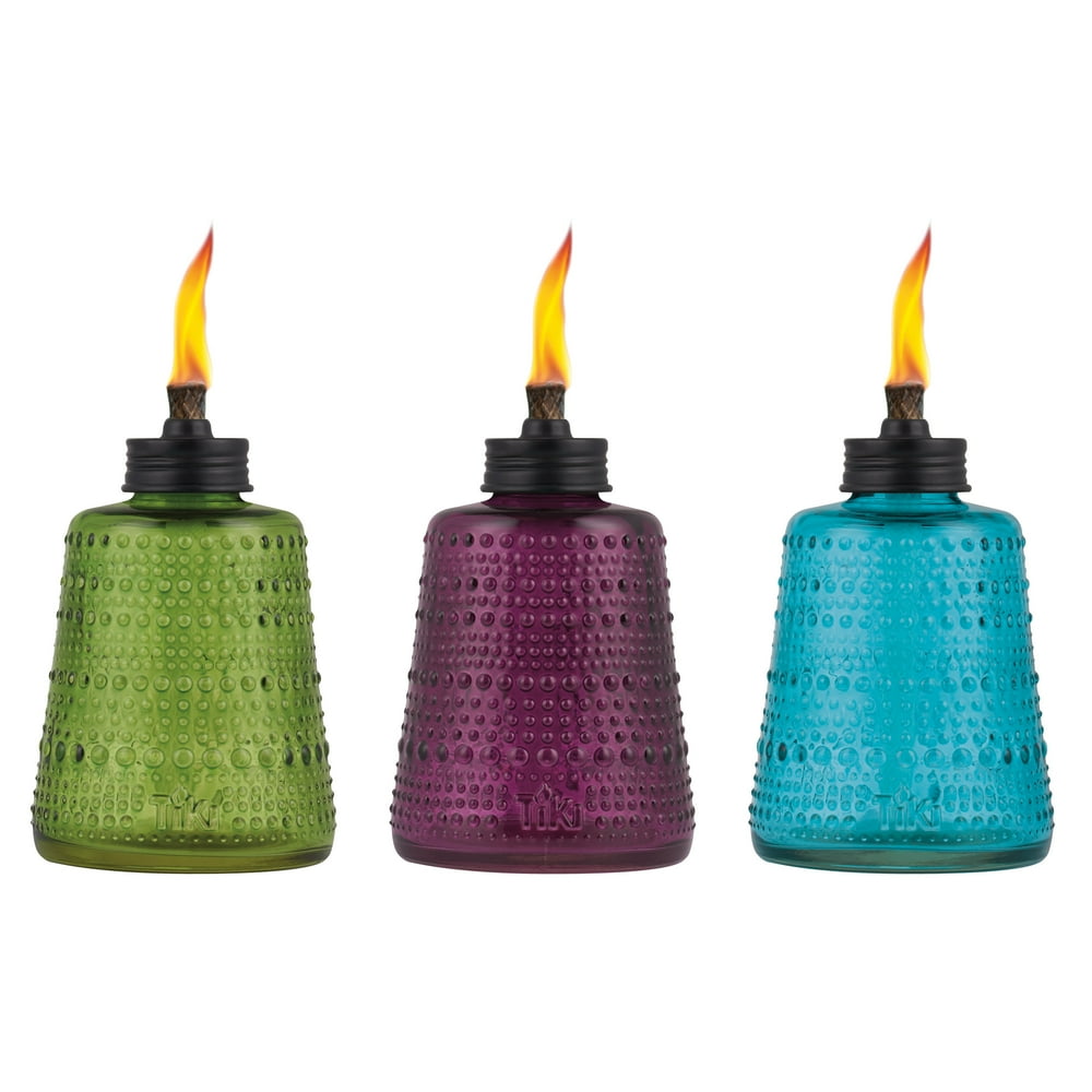 TIKI Brand 3Pack 6" Table Torch Glass Blue Green and Purple Walmart