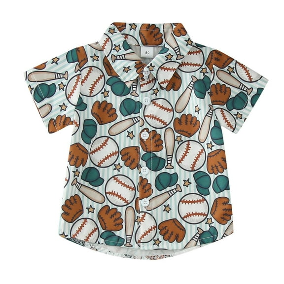 Toddler Boys Baseball Print Button Down Shirt Light Casual Cute Funny Short Sleeve Clothes Tops Baby Kids T Shirt