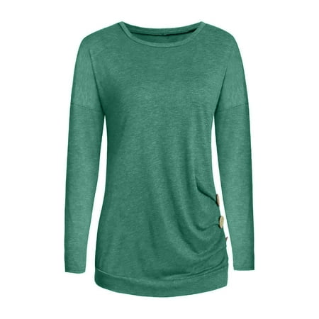 

Ichuanyi Womens Fall Tops Clearance Fashion Women Casual Long Sleeve Solid O-Neck Button Blouse T-Shirt Ladies Tops