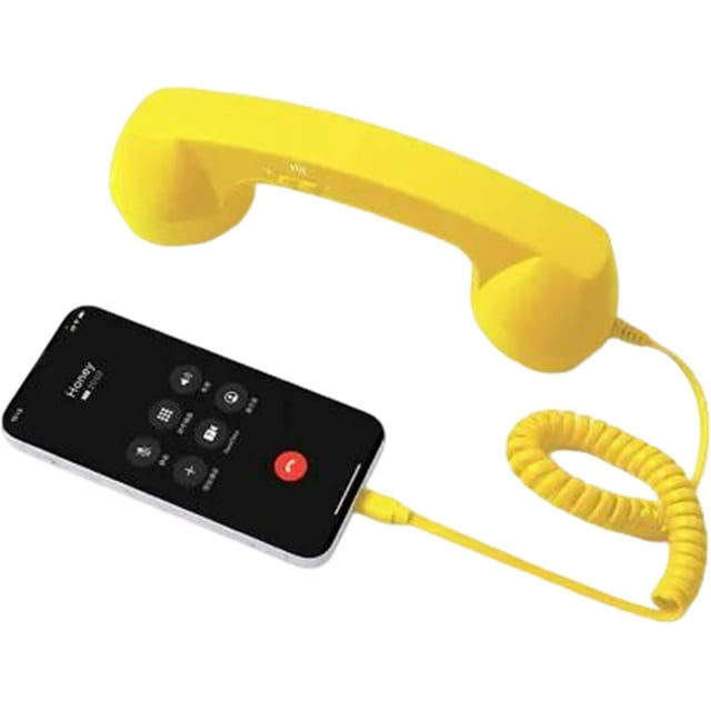 Retro Phone Handset, Type-C Telephone Style Landline Handle Receiver, Vintage Telephone to Landline Adapter, Connect to Cell Phones, with Answer Button, Microphone Speaker (Yellow)