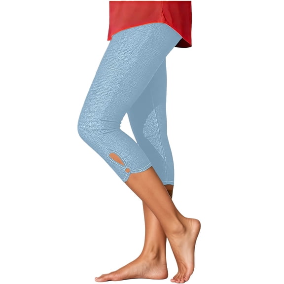LIIPEE Womens Pants Casual Solid Color Cropped Slim-Leg Pull-On Chinos Ladies High Seamless Waistband Breathable Soft Daily Comfortable Cutout Denim Pants,L