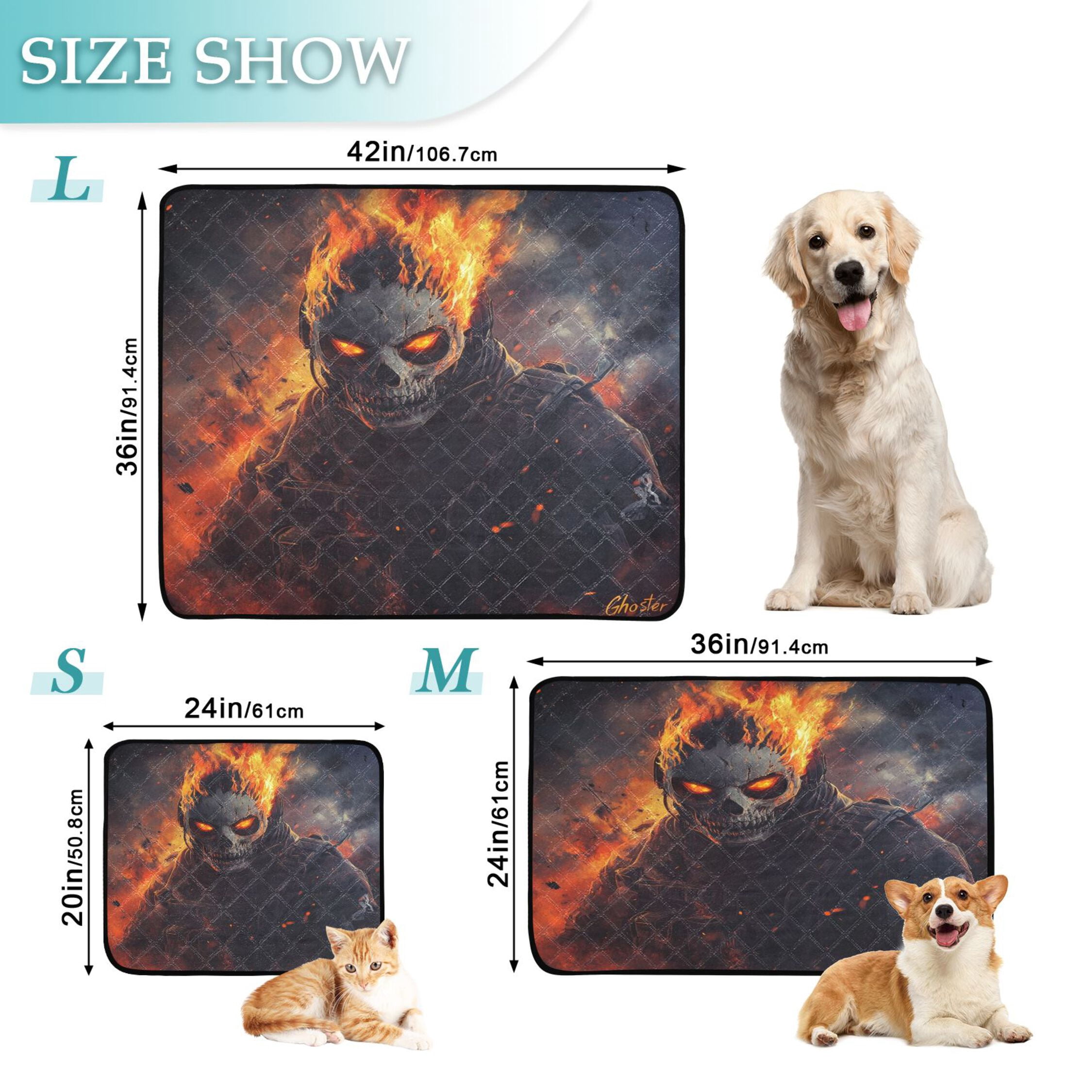 Qxltty Flaming Skull Mask Cat litter Pads Pet Set of 3 Diaper Mats Center Anti-leakage Layer Absorbent Soft and Comfortable