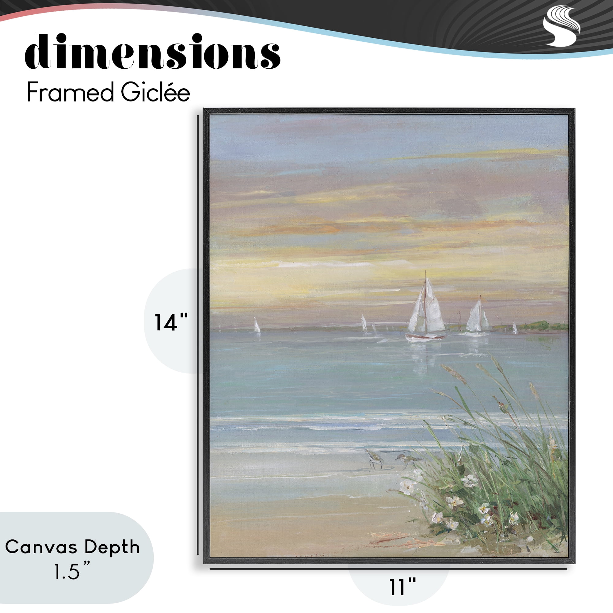 Stupell Industries Sailboats Beyond Sandy Shore Black Framed Giclee Art, design by Sally Swatland