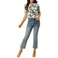 thumbnail image 2 of INSPIRE CHIC Women's Ruffle Tie Neck Casual Short Sleeve Floral Blouse L White, 2 of 7