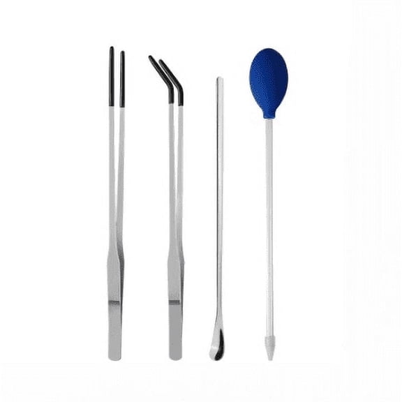 4 Pcs Stainless Steel Feeding Tongs – Straight And Curved Aquarium Tweezers for Reptiles, Lizards And Bearded Dragon