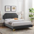 thumbnail image 2 of Platform Bed Frame, Twin Size, Velvet, Dark Grey Gray, Modern Contemporary Urban Design, Bedroom Master Guest Suite, 2 of 10