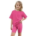 thumbnail image 4 of ZACPNCV Girls Short Sleeve T Shirt with Biker Shorts Set Solid Color 2 Piece Summer Outfits Hot Pink 12-13 Years, 4 of 9