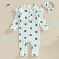 thumbnail image 5 of Okbabeha St Patricks Day Outfit Newborn Baby Boy Girl Shamrock Waffle Romper Lucky Clover Onesie Jumpsuit One Piece Clothes, 5 of 7