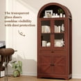 thumbnail image 4 of Kuublock 71” Tall Arched Pantry Cabinet with Glass Door, Display Cabinet Organizer with Barn Door & Drawer, Versatile Pantry Container for Kitchen, Living Room, Dining Room, Brown, 4 of 6
