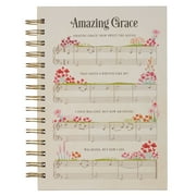 Christian Art Gifts Journal w/Scripture Amazing Grace Pink Red Floral 192 Ruled Pages, Large Hardcover Notebook, Wire Bound