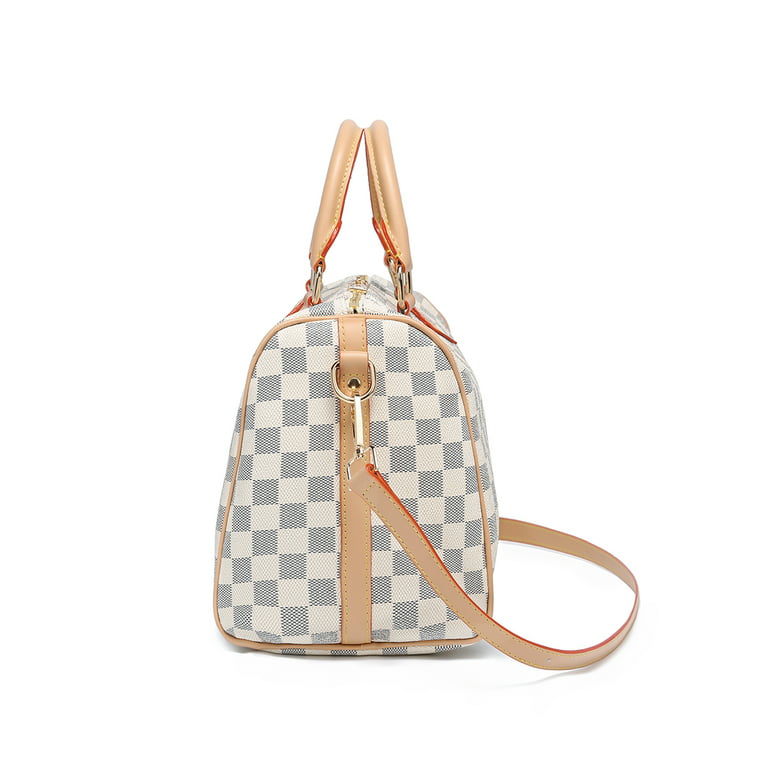 MK Gdledy White Checkered Handbags Leather Shoulder Tote bag Cross body  Strap - White Checkered Hand Bag Mother's Day Handbags 