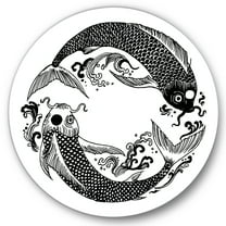 Designart 'China Koi Fish In Chinoiserie Style III' Nautical & Coastal Circle Metal Wall Art 11x11 - Disc of 11