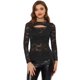thumbnail image 1 of Blusa transparente transparente de manga larga con abertura frontal de encaje floral para mujer Negro XL, 1 of 4