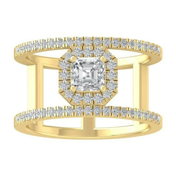 ARAIYA FINE JEWELRY 10K Yellow Gold Round and Asscher shape Lab Grown Diamond Band Ring (1 cttw, VS Clarity, D-F Color) Size 8