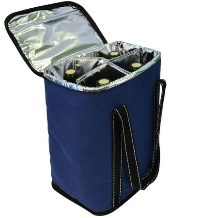 Royal Blue Wine Bottle Bag - Vina 4 Bottle Wine Carrier - Travel Insulated Wine Carrying Case Tote Bag for Champagne Picnic Cooler Blue