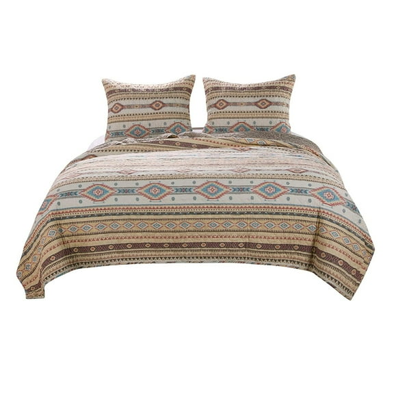 Benjara Full Size 3 Piece Polyester Quilt Set with Kilim Pattern, Multicolor