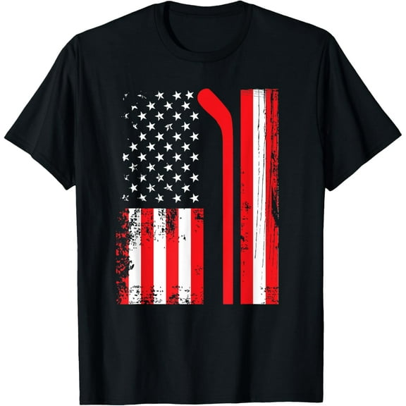 100% pure cotton for both men and womenUSA Flag Hockey American Flag Patriotic Ice Hockey T-Shirt