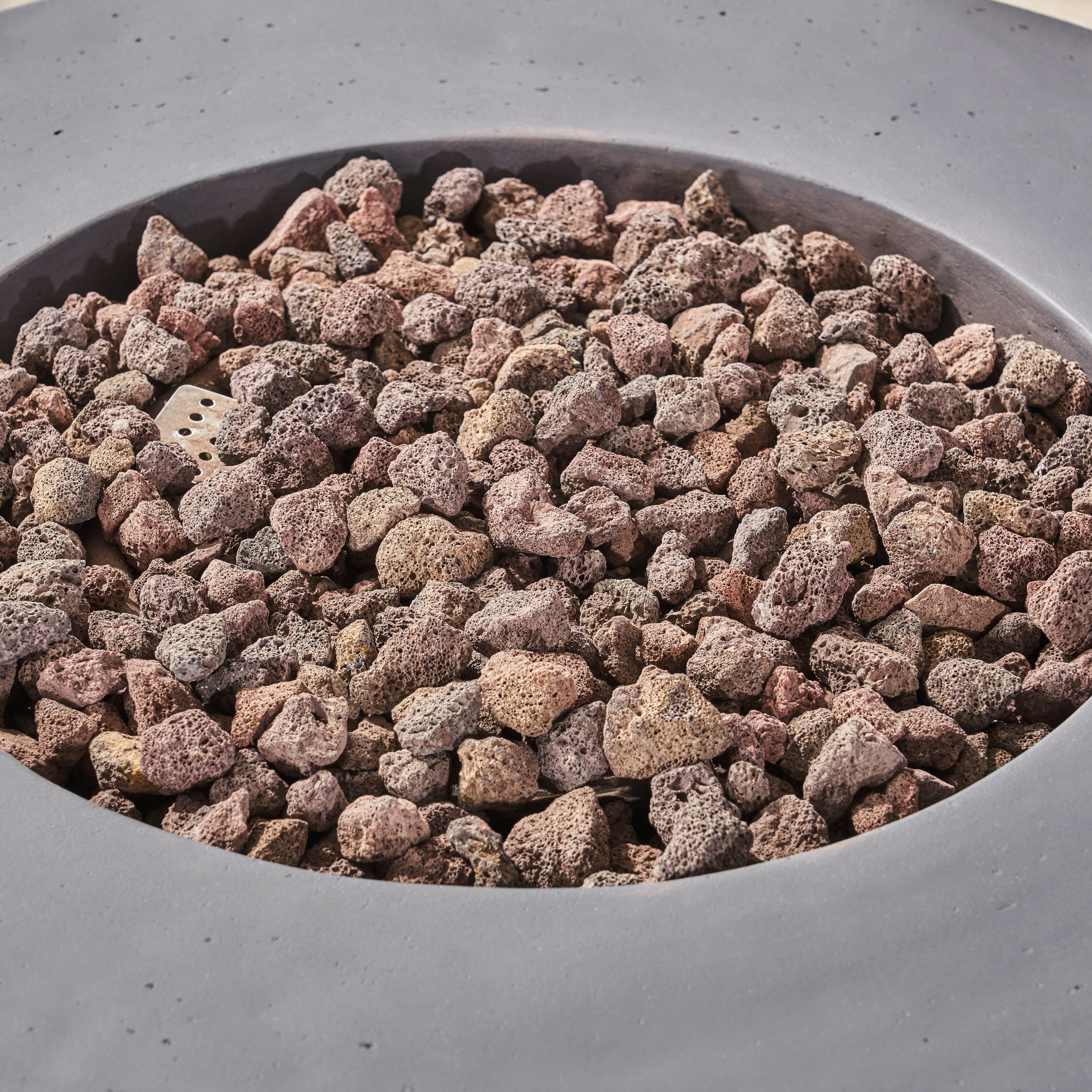 Alison Outdoor 31" Light Weight Concrete Round Gas Burning Fire Pit, Dark Gray