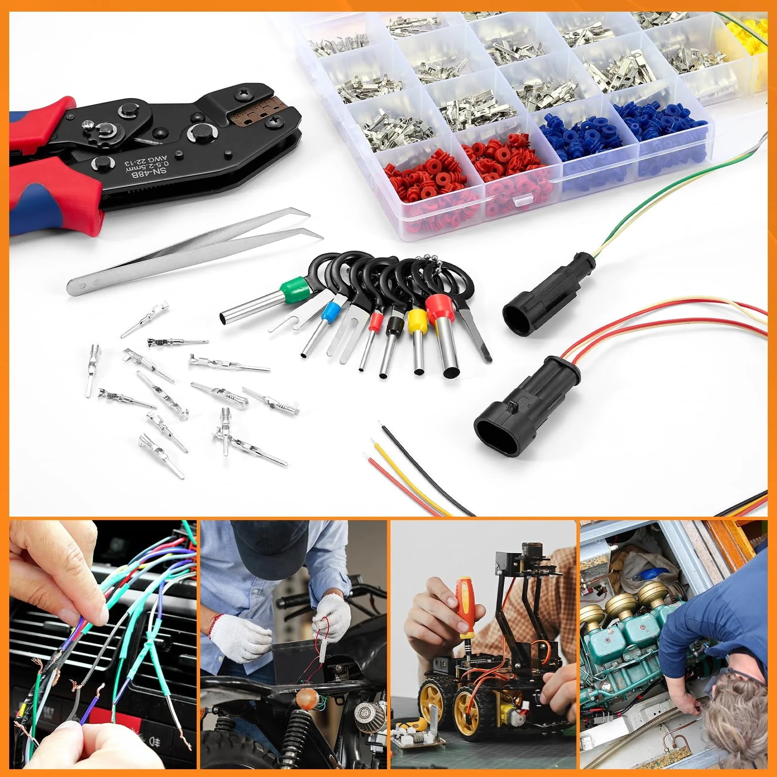 969PCS Pin Connector Kit, Car Electrical Wire Connectors Terminal Pins, 28Type 1/1.5/1.8/2.2/2.8/3.5mm Male & Female Wire Terminal Removal Tool, Non Insulated Crimp Pins for Motorcycle ATV