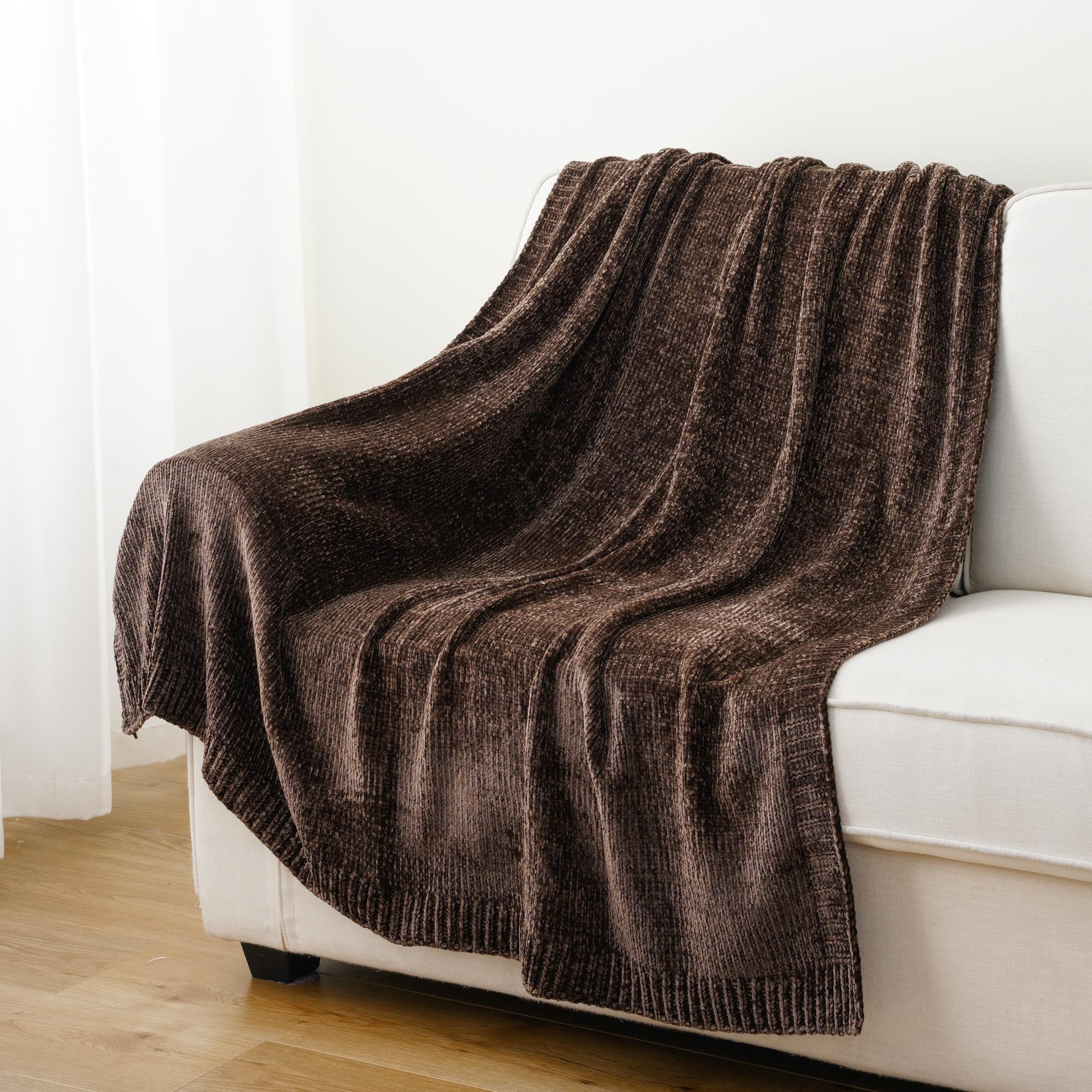 Battilo Brown Throw Blanket,Soft Chenille Knit Throws for Couch Bed, Fall Blanket,51"x67"